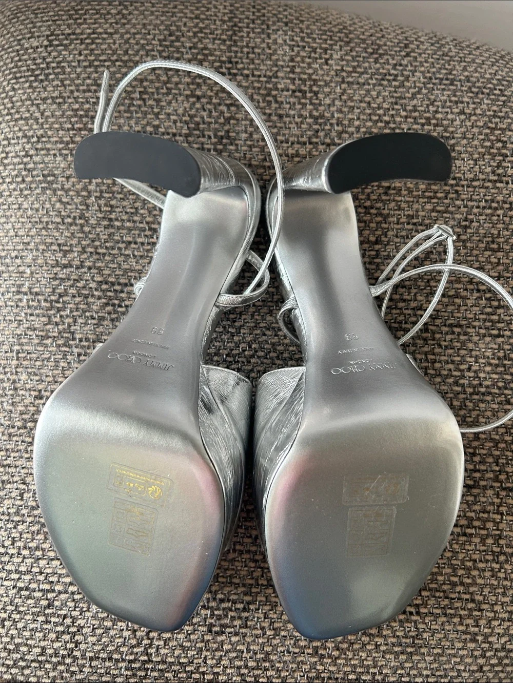 Jimmy Choo Karli 125 Silver Metallic Platform Sandals Disco Glam 39 Disco Glam